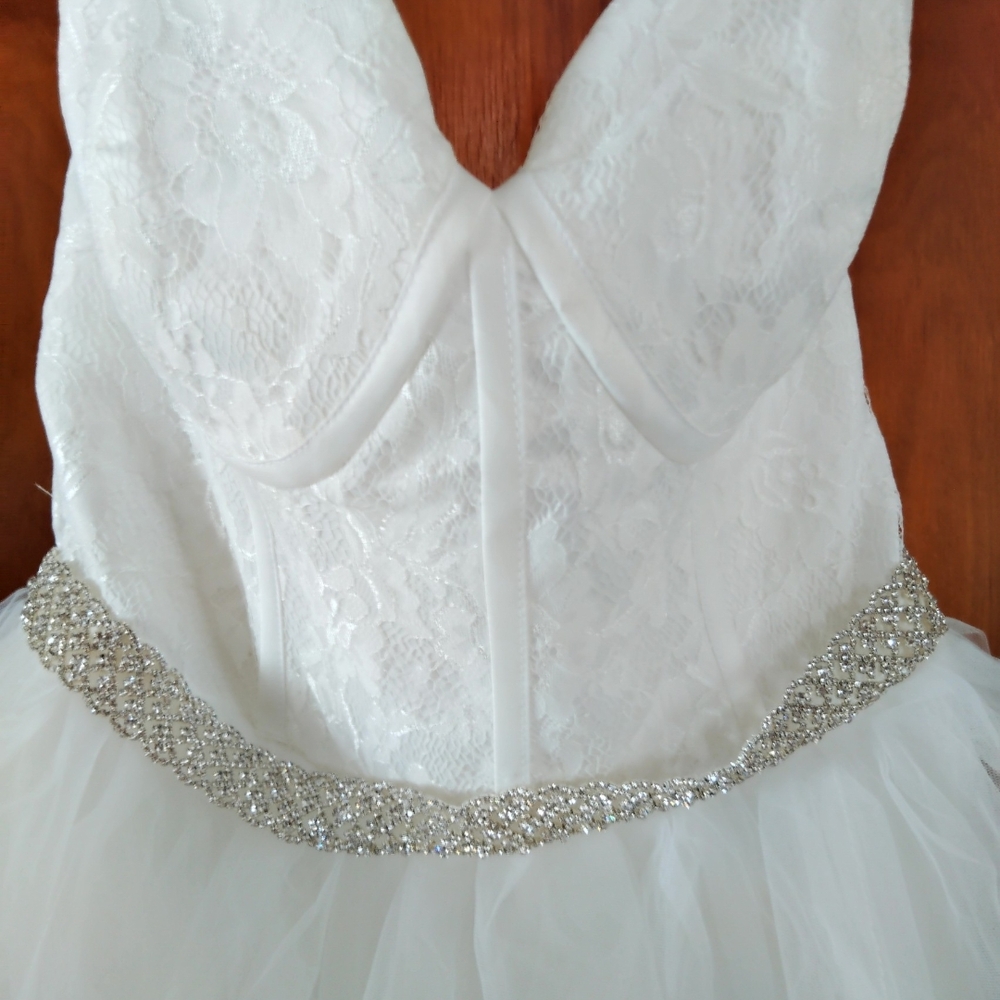 Elegant White Lace Dress with Silver Embellishments